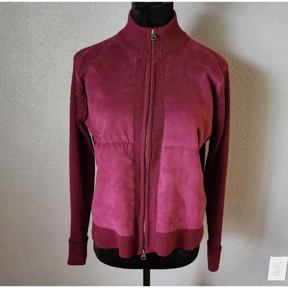 Jaclyn Smith Womens Faux Suede Zip-Up Jacket Knit Sweater Large
